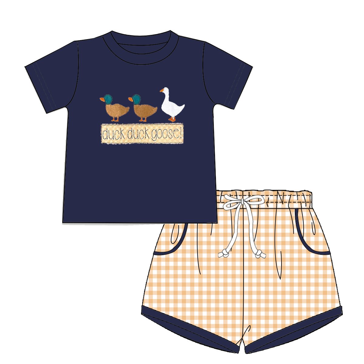 Custom Duck Duck Goose Appliqued Boutique Outfit Toddler Boys Cute Smocked Clothes Family Matching Kids Cotton Clothing Sets