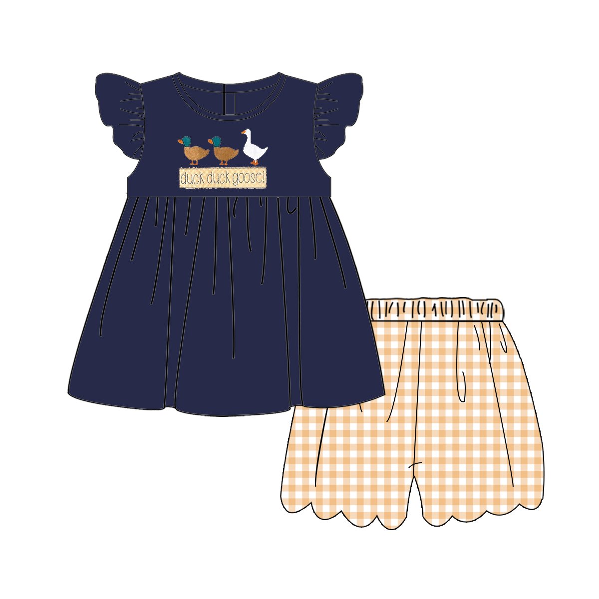 Custom Duck Duck Goose Appliqued Boutique Outfit Toddler Boys Cute Smocked Clothes Family Matching Kids Cotton Clothing Sets
