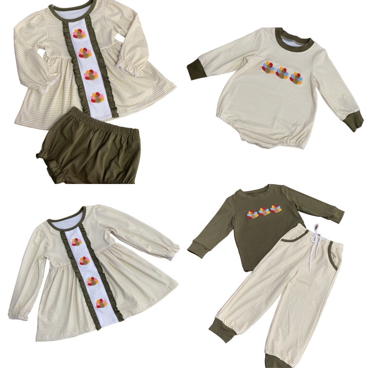 Custom Duck Duck Goose Appliqued Boutique Outfit Toddler Boys Cute Smocked Clothes Family Matching Kids Cotton Clothing Sets