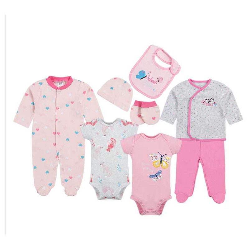 Wholesale 8 Pcs Baby Onesie Set Unisex Cotton Newborn Autumn Cheap Newborn Baby Clothing Set For Three Seasons