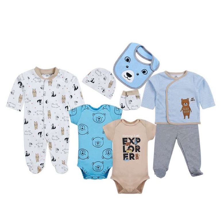 Wholesale 8 Pcs Baby Onesie Set Unisex Cotton Newborn Autumn Cheap Newborn Baby Clothing Set For Three Seasons
