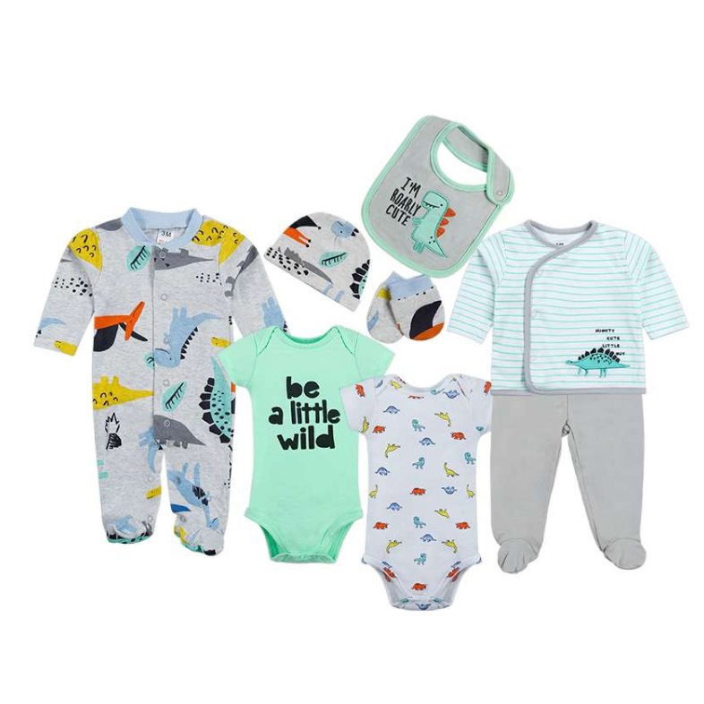 Wholesale 8 Pcs Baby Onesie Set Unisex Cotton Newborn Autumn Cheap Newborn Baby Clothing Set For Three Seasons