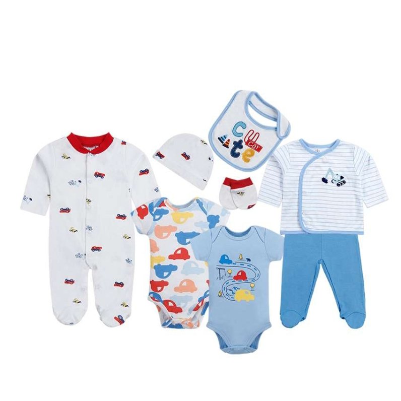 Wholesale 8 Pcs Baby Onesie Set Unisex Cotton Newborn Autumn Cheap Newborn Baby Clothing Set For Three Seasons