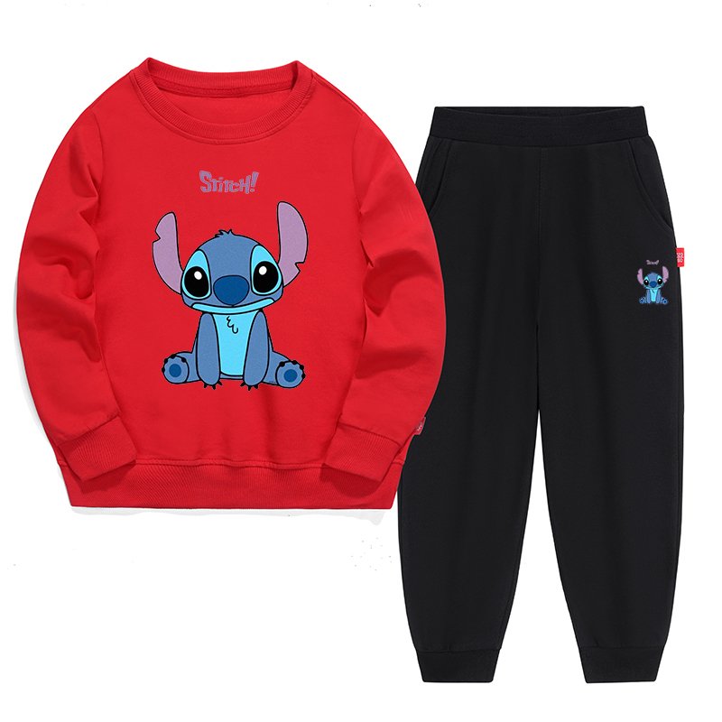 Boys and girls Spring and autumn cotton long sleeve clothes Children's fashion sportswear cartoon Harajuku pants 2-piece set