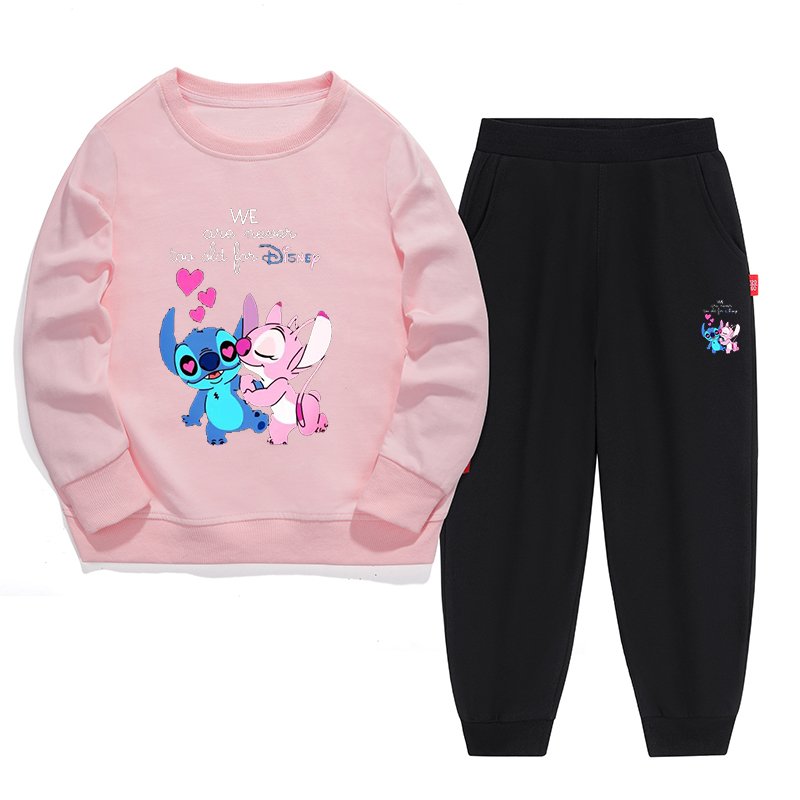 Boys and girls Spring and autumn cotton long sleeve clothes Children's fashion sportswear cartoon Harajuku pants 2-piece set
