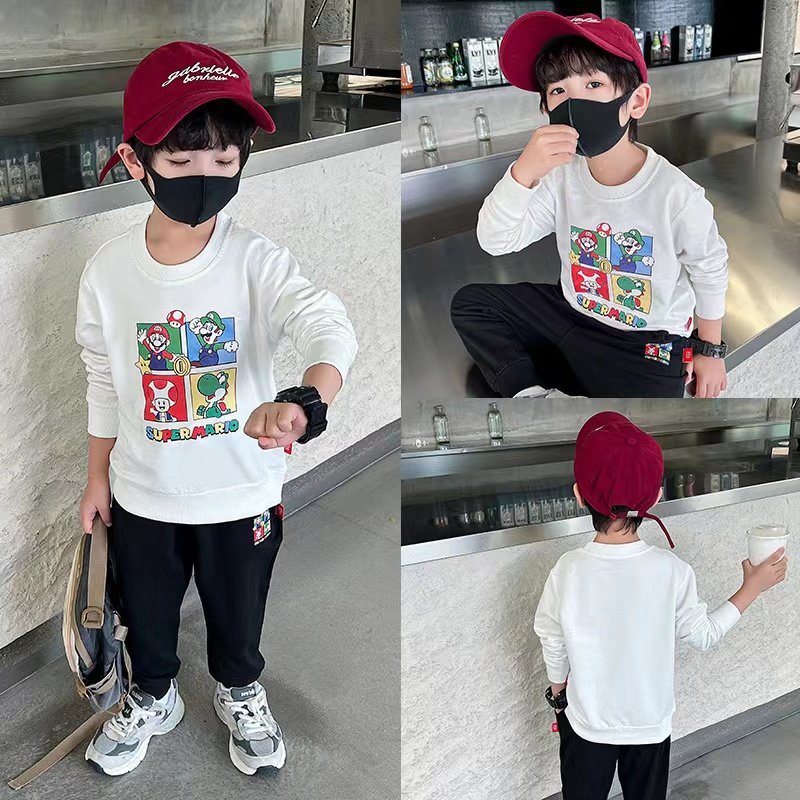 Boys and girls Spring and autumn cotton long sleeve clothes Children's fashion sportswear cartoon Harajuku pants 2-piece set