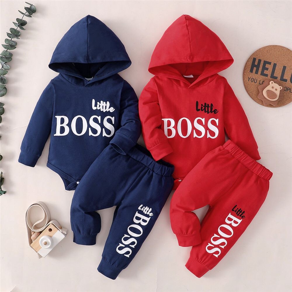 Wholesale Newborn Baby Boy clothing sets 0 to 3 months Winter Rompers and Trouser Two piece Hoodie Set For Baby