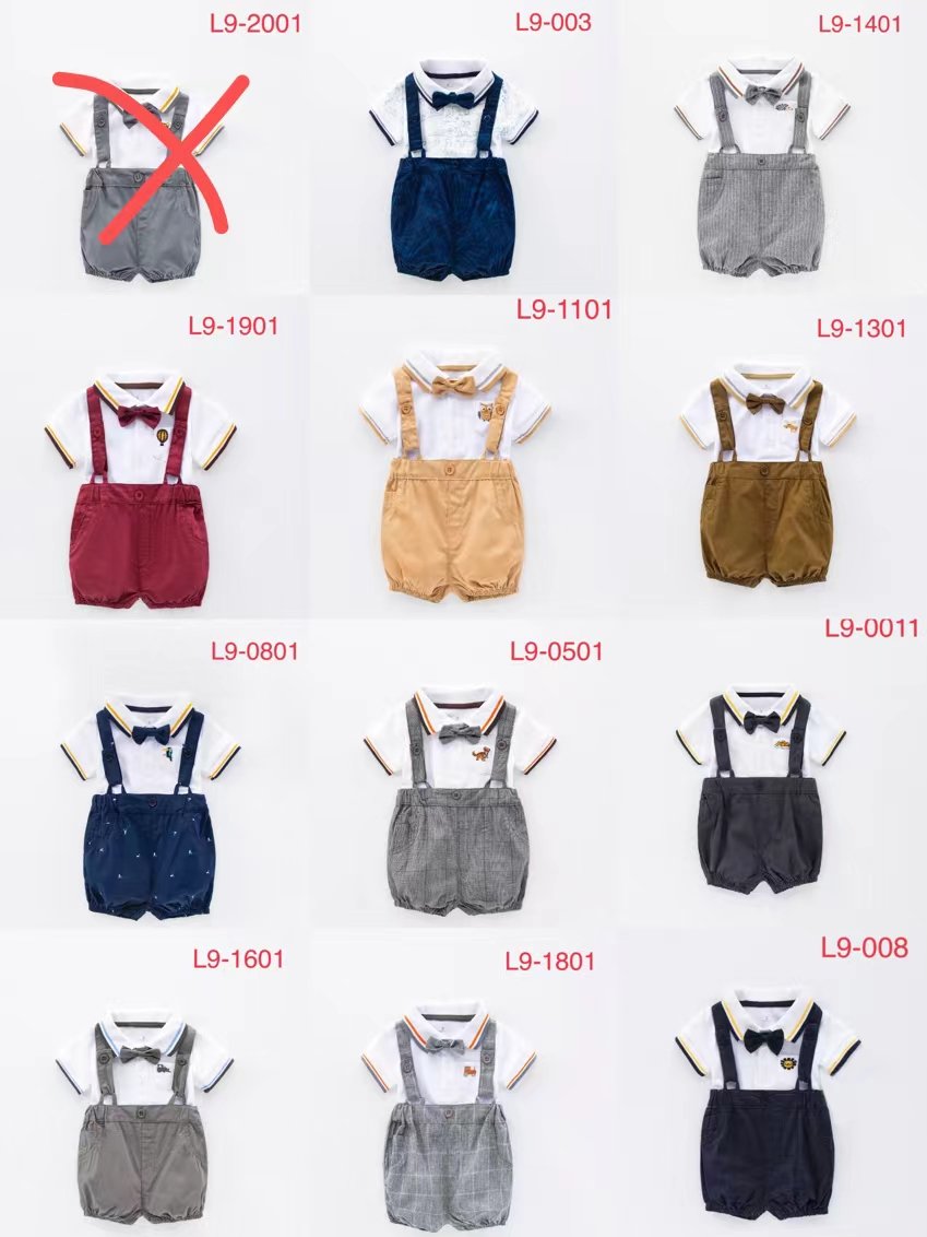 100%Cotton Summer Boys Clothing Sets Baby gentleman Rompers Wholesale Apparel Baby Wear 3 Pieces Infant Clothes 3 -24 Months