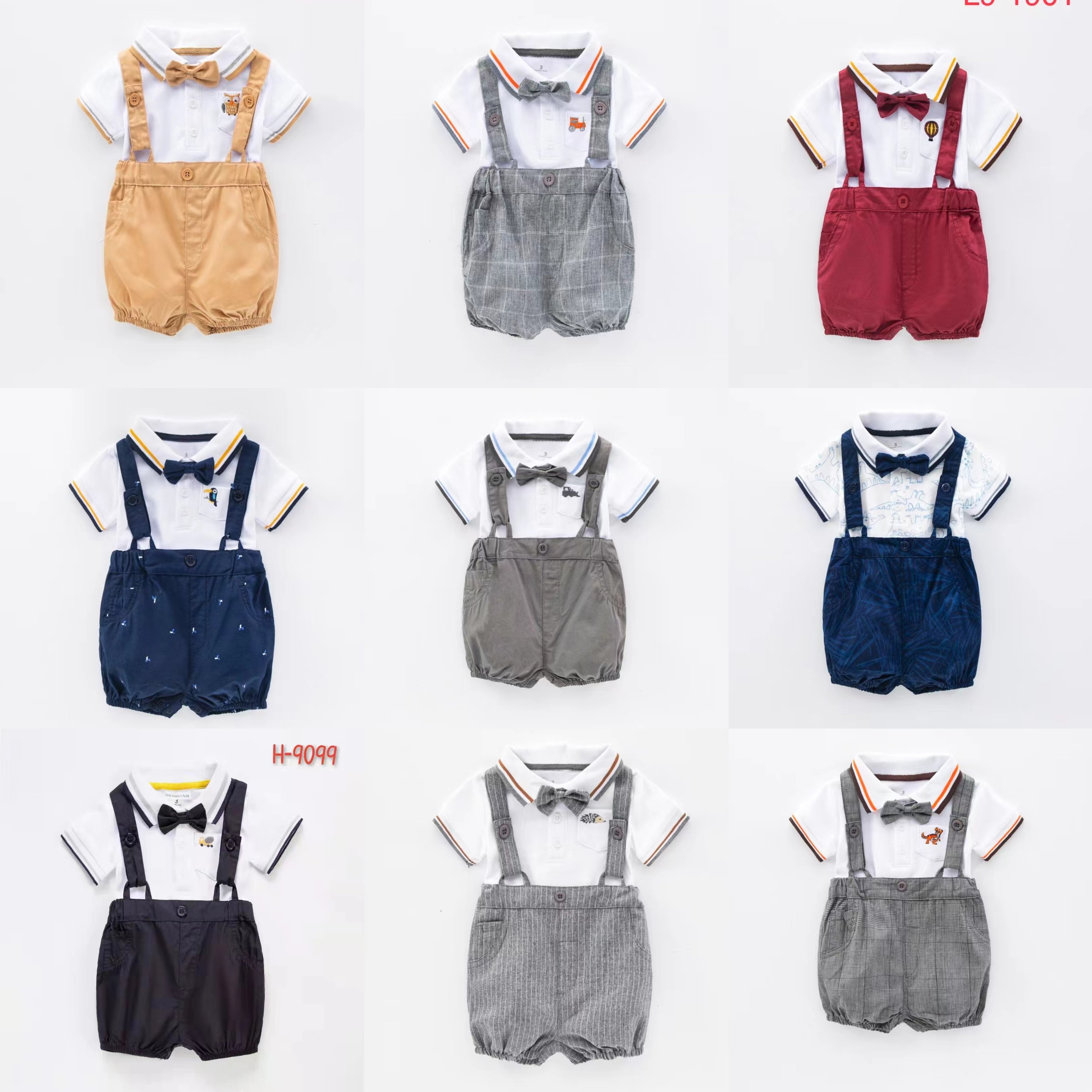 100%Cotton Summer Boys Clothing Sets Baby gentleman Rompers Wholesale Apparel Baby Wear 3 Pieces Infant Clothes 3 -24 Months