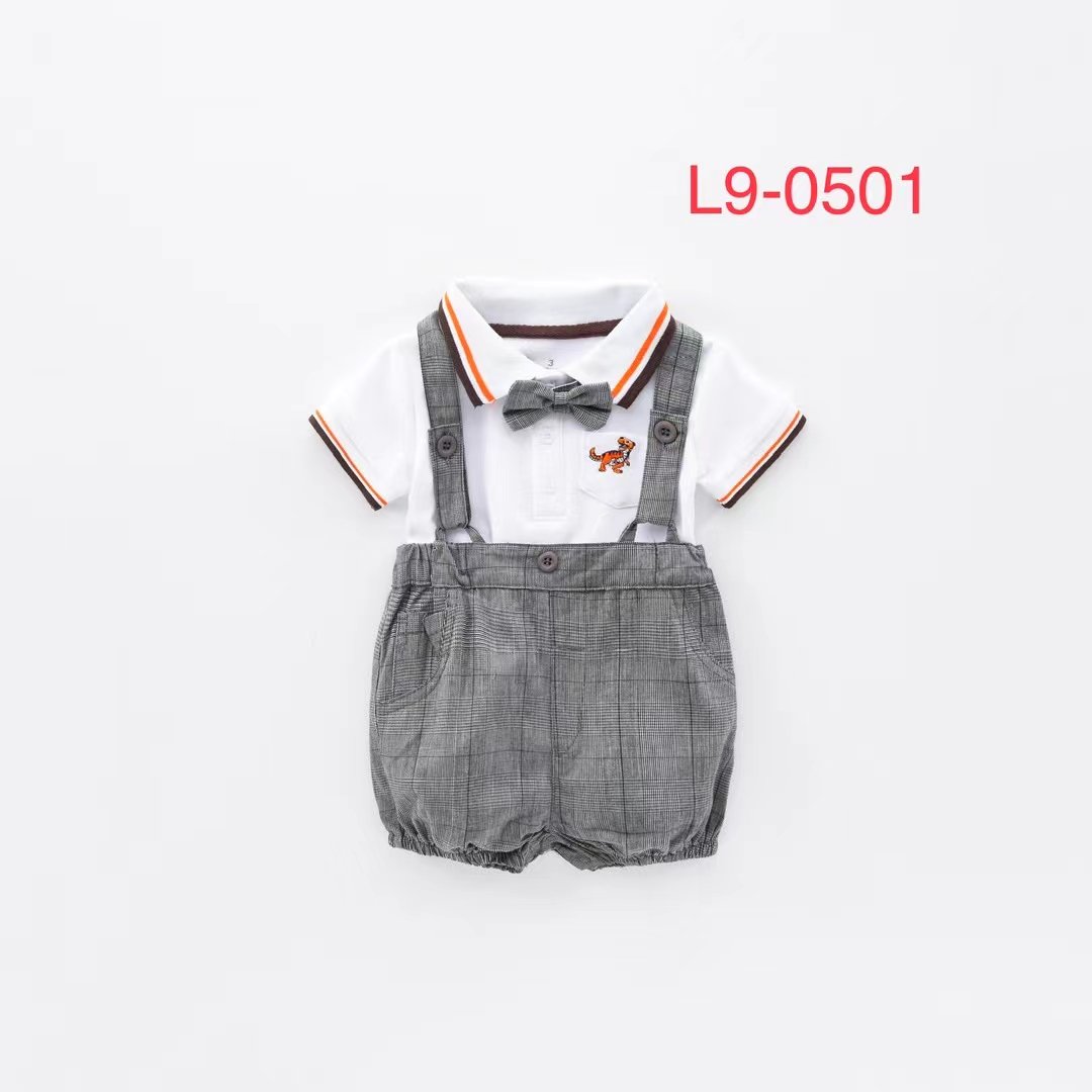 100%Cotton Summer Boys Clothing Sets Baby gentleman Rompers Wholesale Apparel Baby Wear 3 Pieces Infant Clothes 3 -24 Months