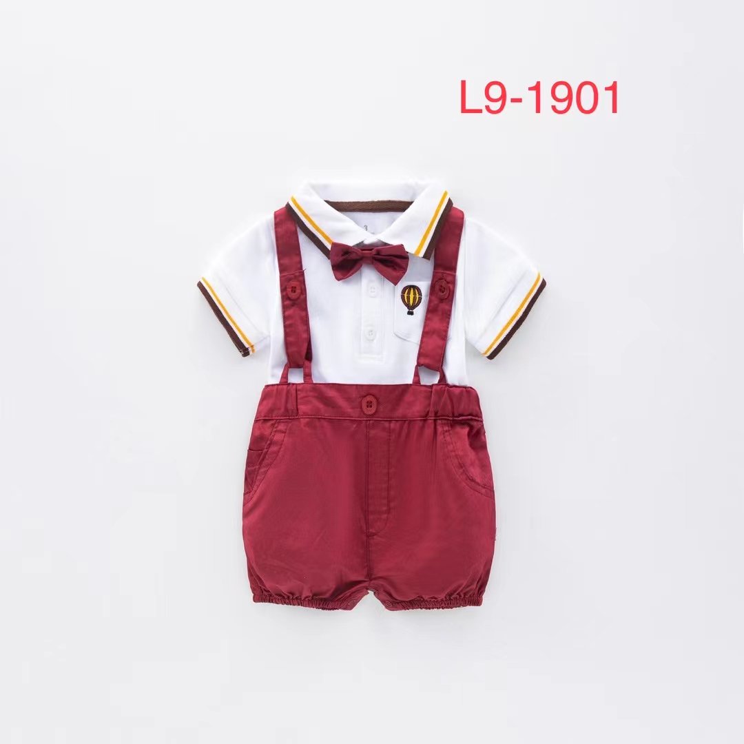 100%Cotton Summer Boys Clothing Sets Baby gentleman Rompers Wholesale Apparel Baby Wear 3 Pieces Infant Clothes 3 -24 Months
