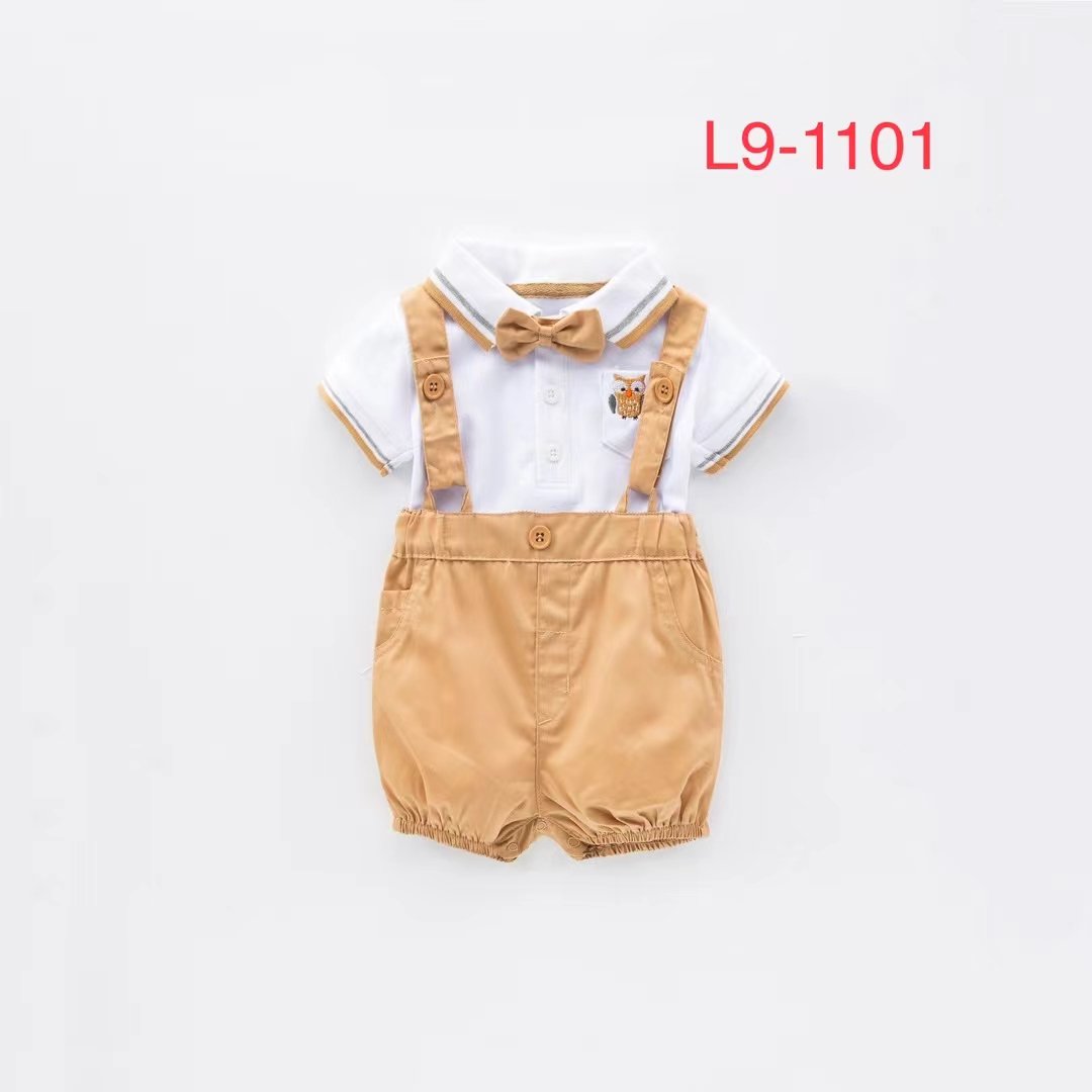 100%Cotton Summer Boys Clothing Sets Baby gentleman Rompers Wholesale Apparel Baby Wear 3 Pieces Infant Clothes 3 -24 Months