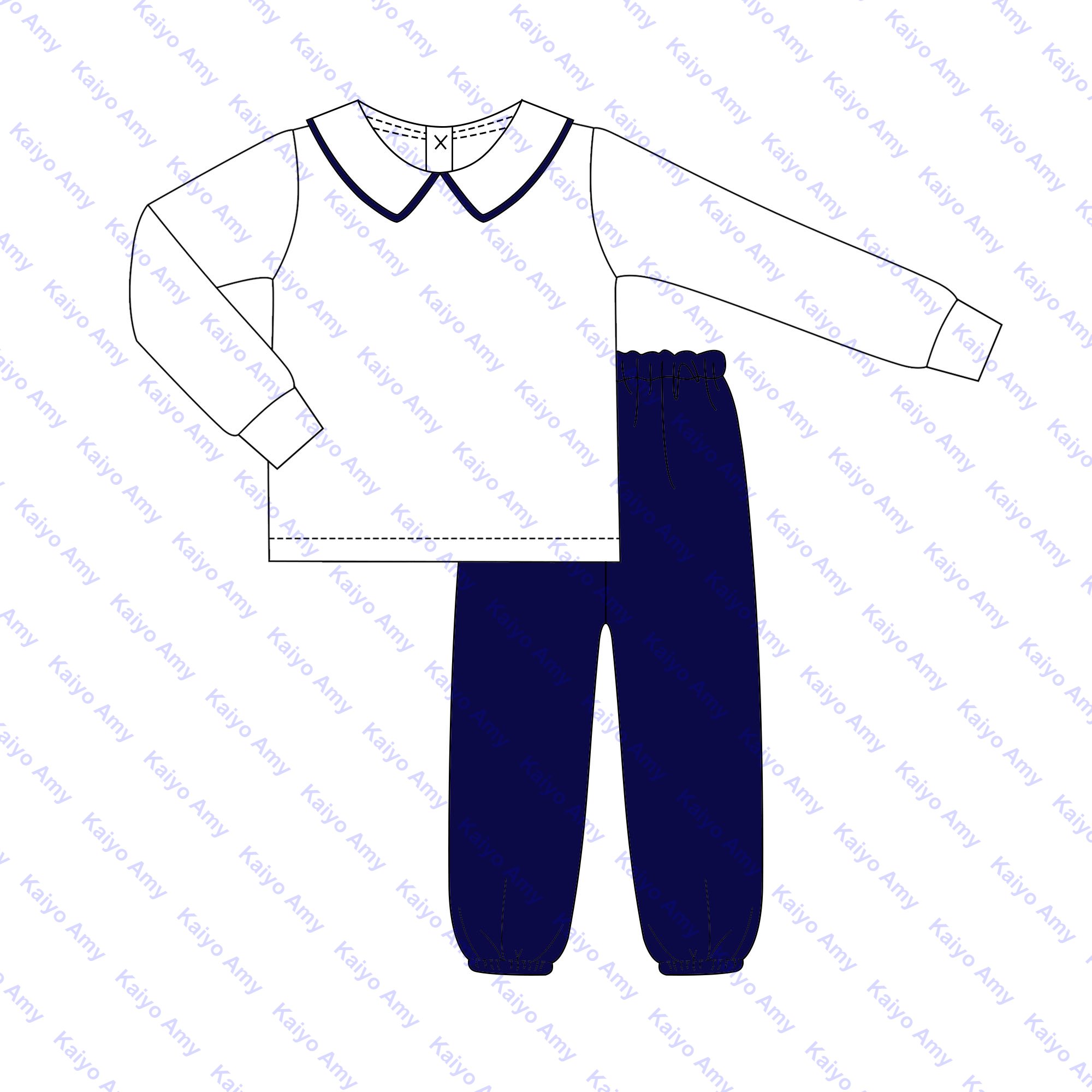 Monogrammed children's toddler boys clothing sets 100% cotton long sleeve cotton tshirt and bloomer pants set