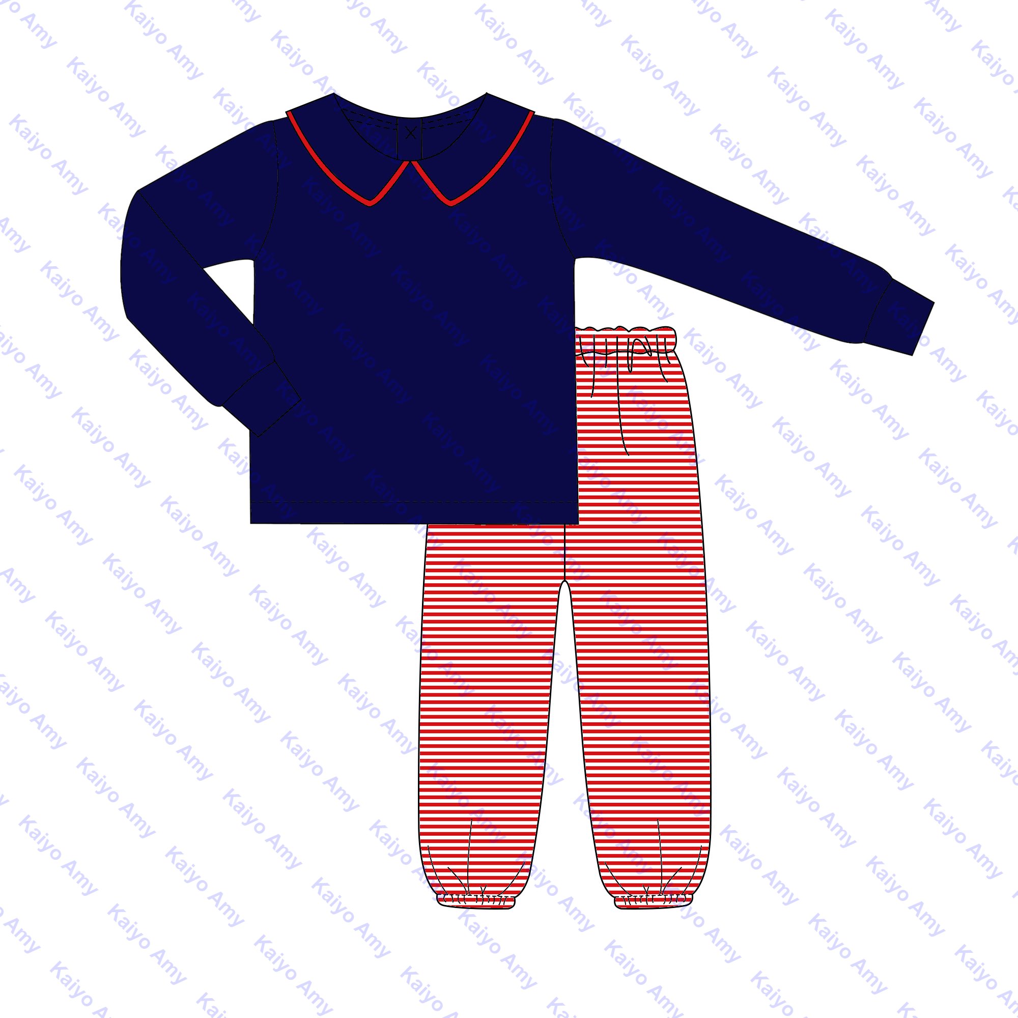 Monogrammed children's toddler boys clothing sets 100% cotton long sleeve cotton tshirt and bloomer pants set