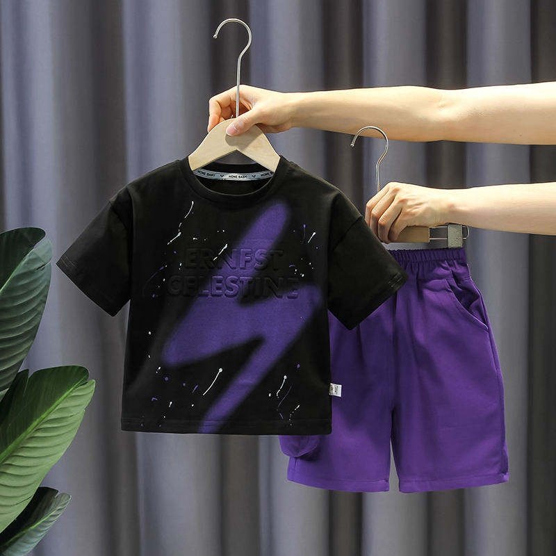 Children Clothing Set Kids Boys Summer Sports Casual Short Sleeve Clothing Sets Solid Color Girls T-shirt Set 2PCS Custom Logo
