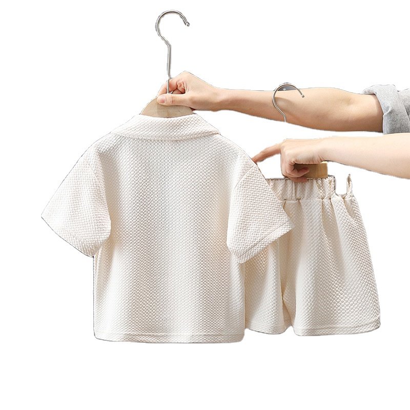 Wholesale kids Summer Short Suit Turn Down Collar Clothing Solid polo Top and Bottom Set tshirt set for children Outfits