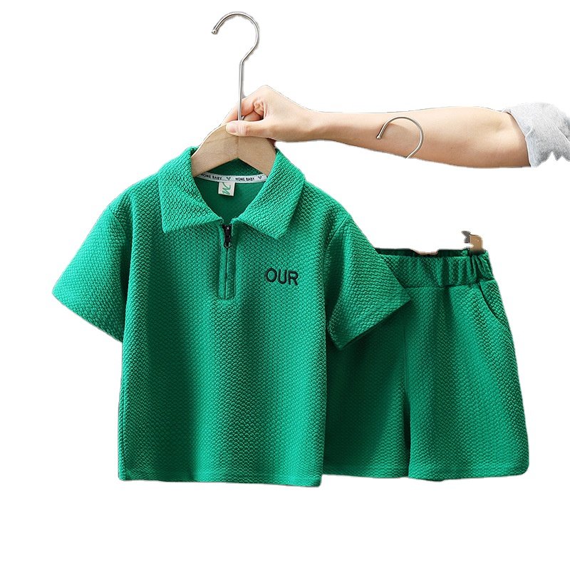 Wholesale kids Summer Short Suit Turn Down Collar Clothing Solid polo Top and Bottom Set tshirt set for children Outfits