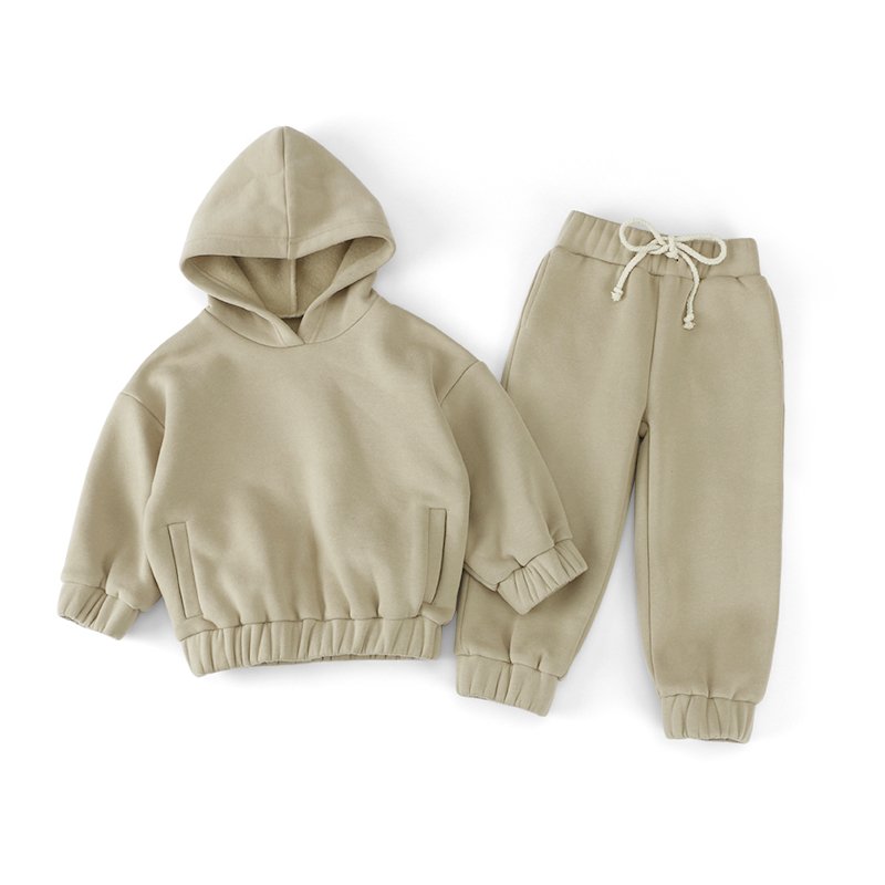 Wholesale Custom Logo Autumn Winter Long Sleeve Solid Color Breathable Organic Cotton Kid Baby Boy Sweatsuit Sets