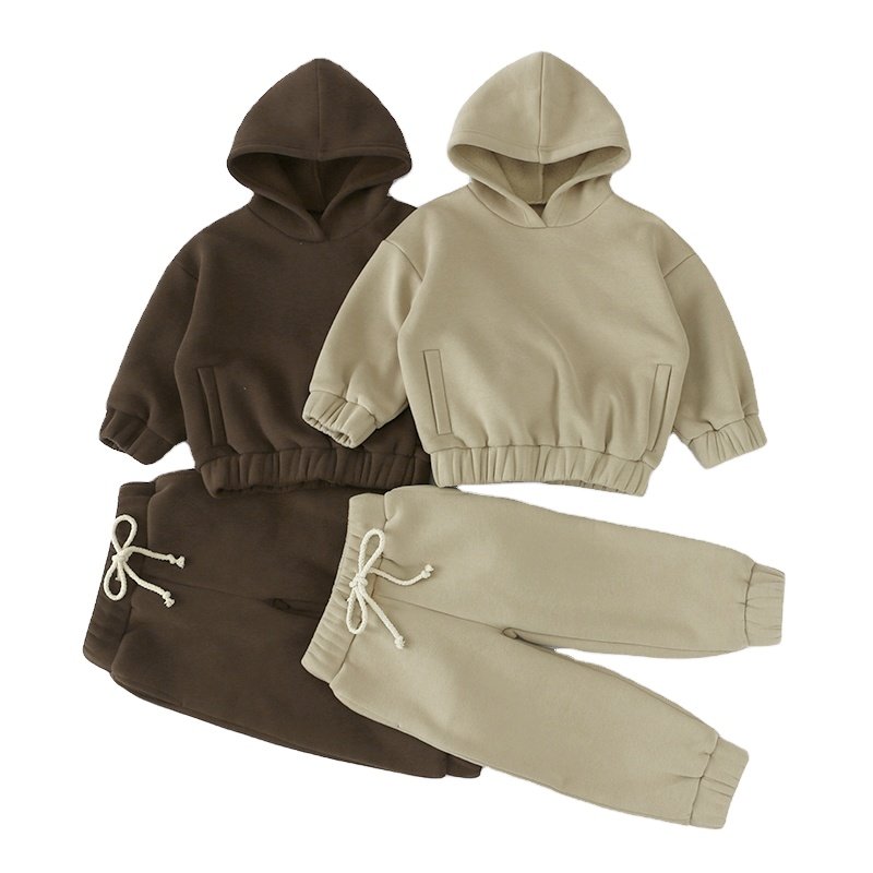 Wholesale Custom Logo Autumn Winter Long Sleeve Solid Color Breathable Organic Cotton Kid Baby Boy Sweatsuit Sets