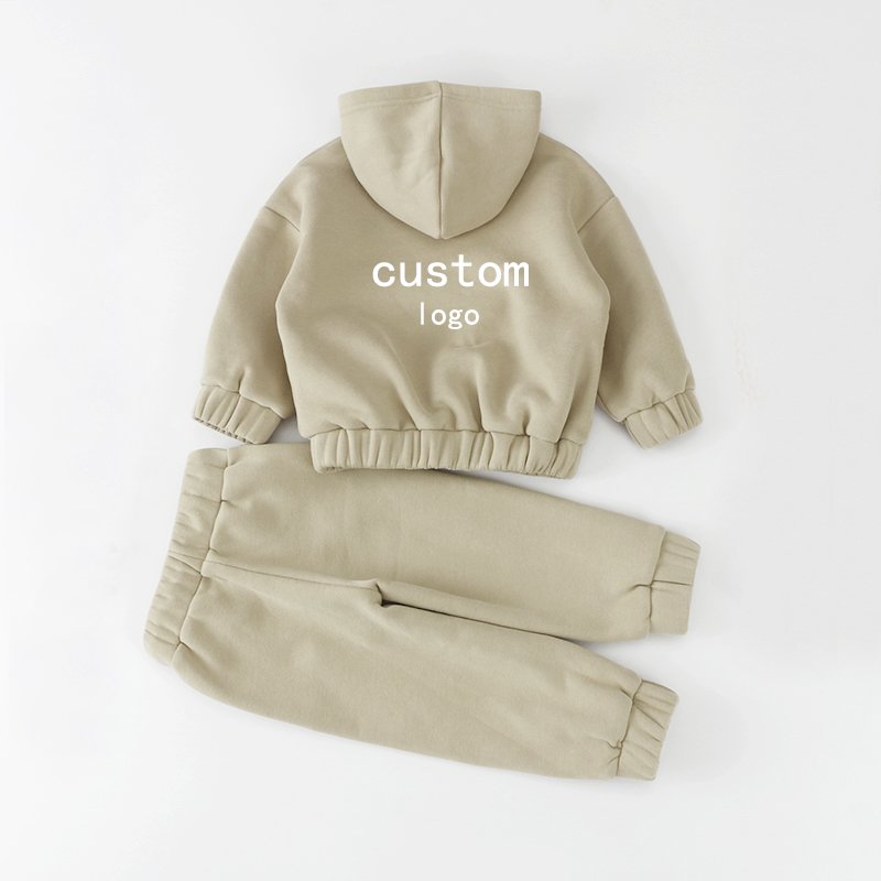 Wholesale Custom Logo Autumn Winter Long Sleeve Solid Color Breathable Organic Cotton Kid Baby Boy Sweatsuit Sets