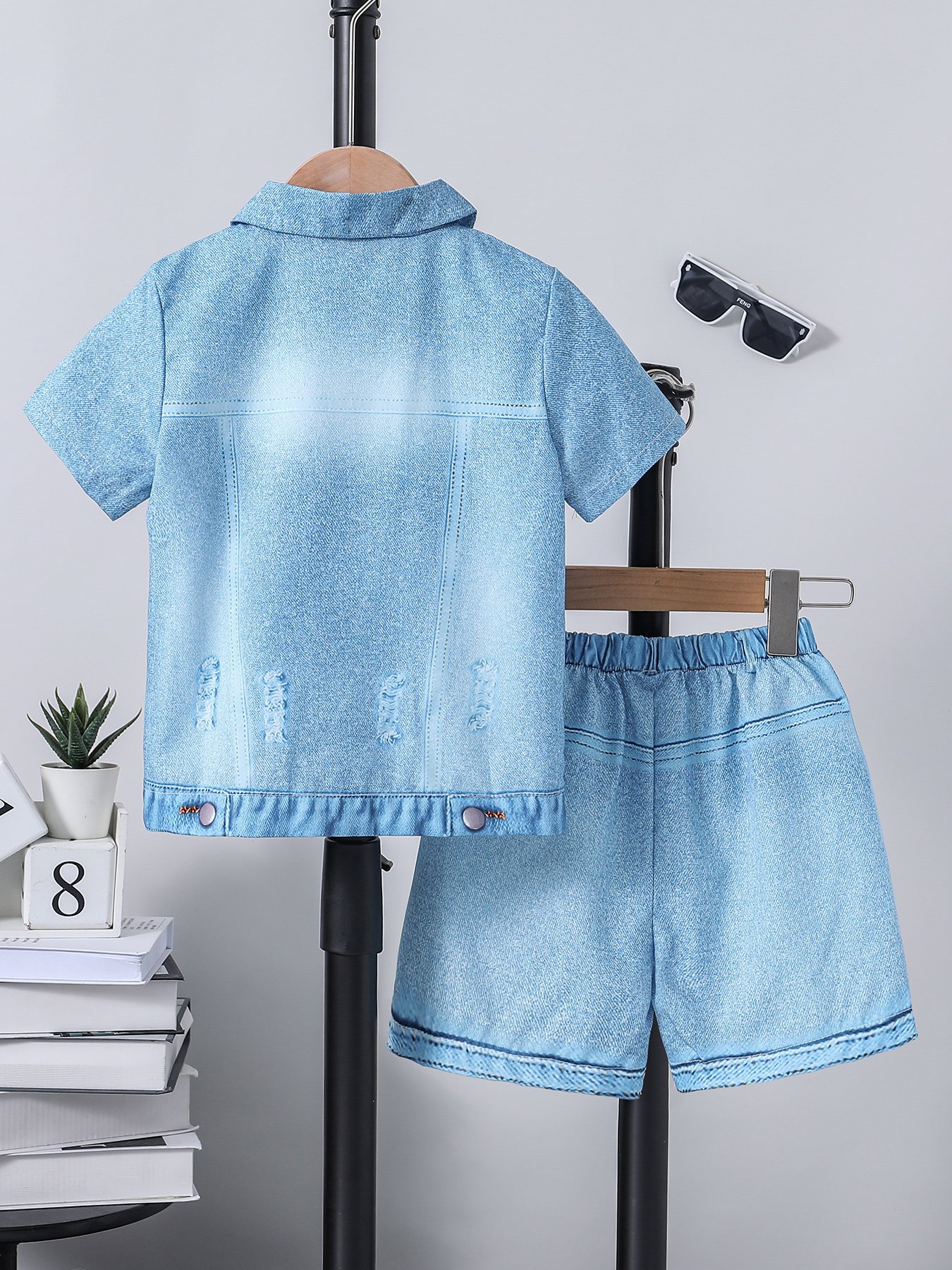 2024 summer boys clothing sets 4-5 years korean style short sleeve denim suit for boys wholesale fashion two pieces set for kids