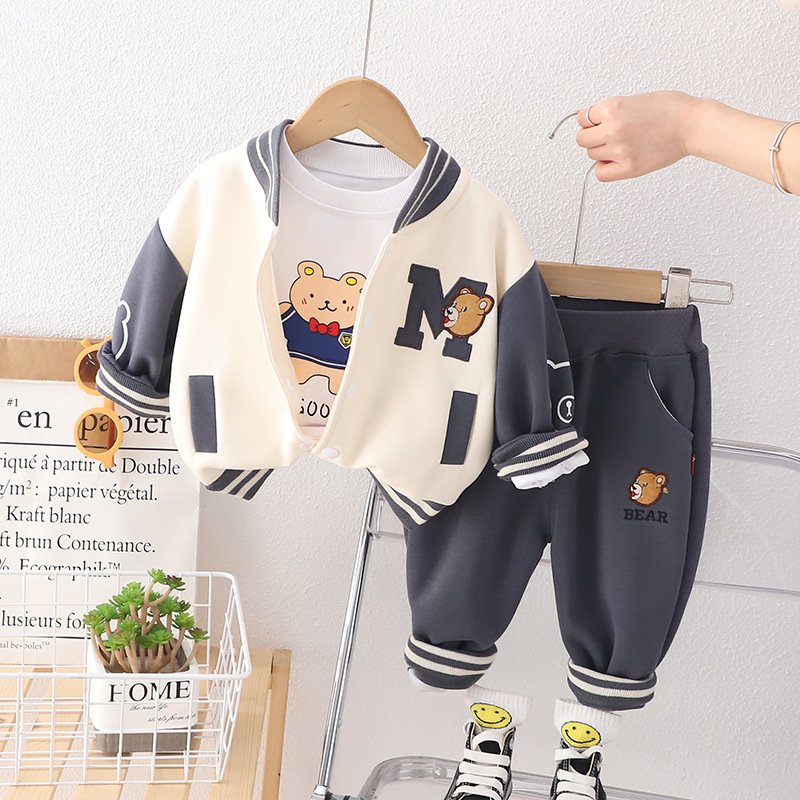 2023 New Arrived Toddler Baby Boy Casual Spring Fall Clothing Cotton Long Sleeved Shirt +Jacket+ Denim Jeans 3Pcs Set
