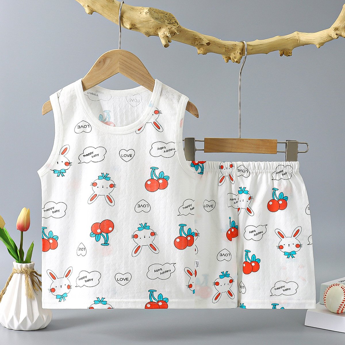 Children's cotton vest suit summer thin style sleeveless T-shirt vest shorts two-piece set