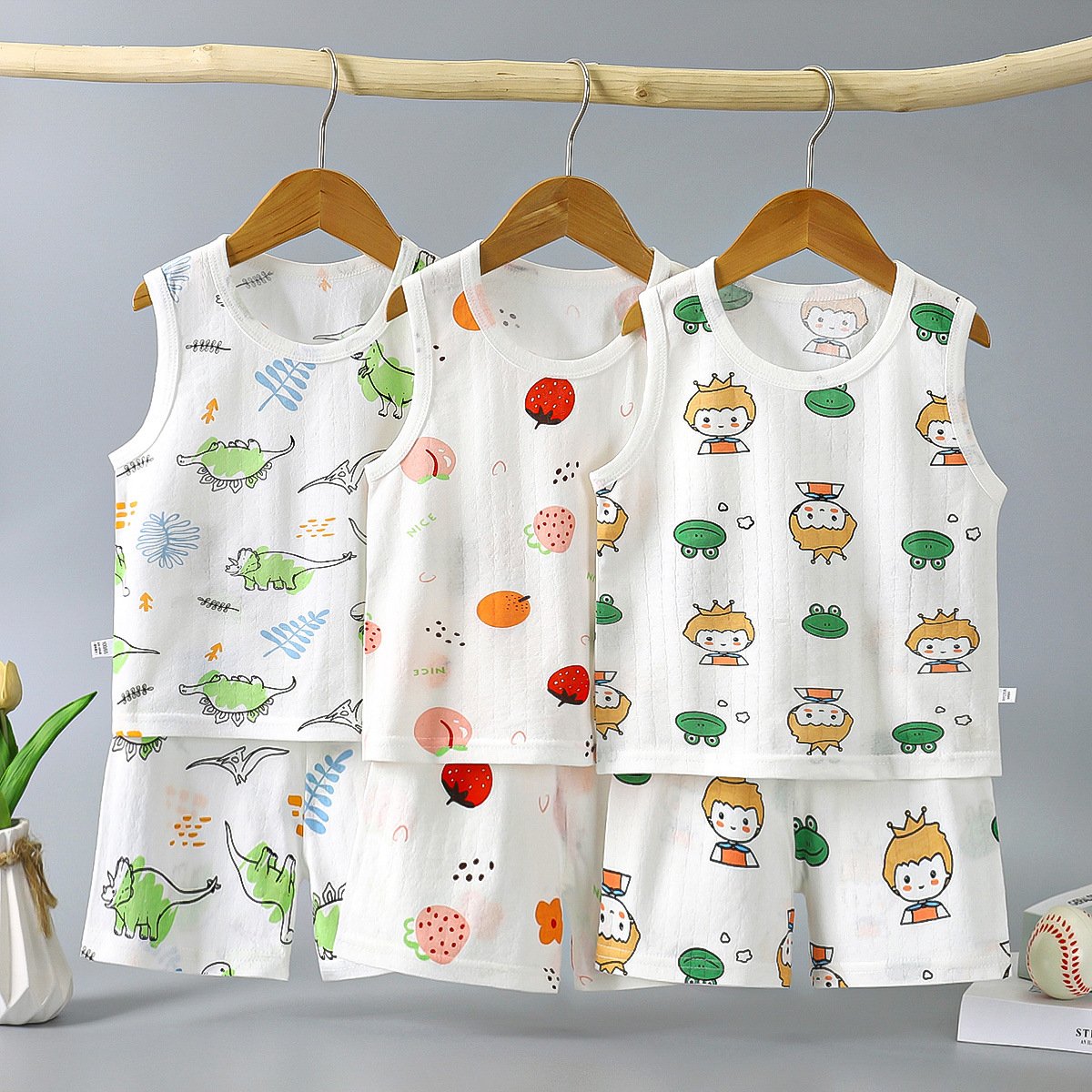 Children's cotton vest suit summer thin style sleeveless T-shirt vest shorts two-piece set