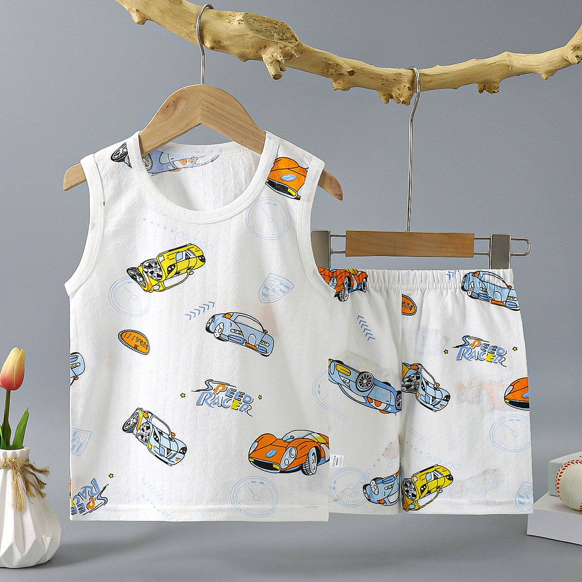 Children's cotton vest suit summer thin style sleeveless T-shirt vest shorts two-piece set