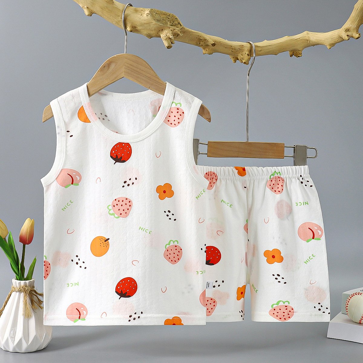 Children's cotton vest suit summer thin style sleeveless T-shirt vest shorts two-piece set