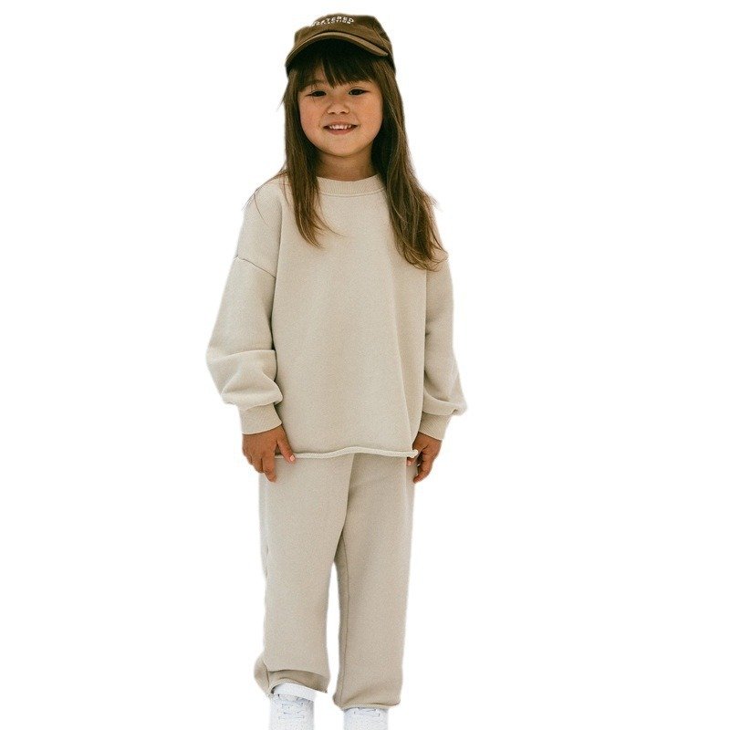 Ivy42491A 2024 Winter Korean kids' clothing set children track suits toddler casual solid color Loose sweatshirts joggers sets