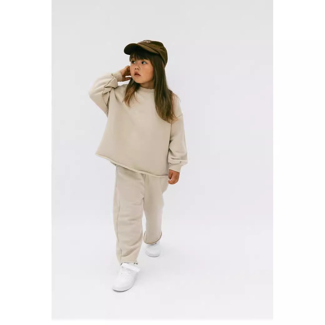 Ivy42491A 2024 Winter Korean kids' clothing set children track suits toddler casual solid color Loose sweatshirts joggers sets