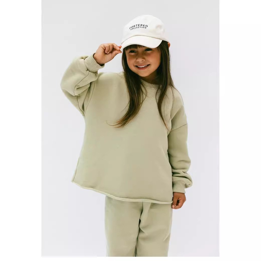 Ivy42491A 2024 Winter Korean kids' clothing set children track suits toddler casual solid color Loose sweatshirts joggers sets