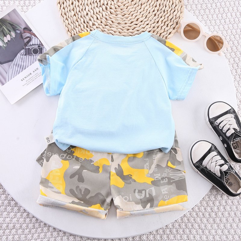 Boys Clothing Sets 2023 Summer Solid Short Sleeve Casual O-neck Pocket T-shirt Top Camouflage Shorts Children Sports Outfits