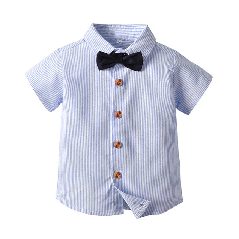 Children's short-sleeved cotton shirt boy suspenders shorts two-piece summer performance ceremony clothing baby clothes