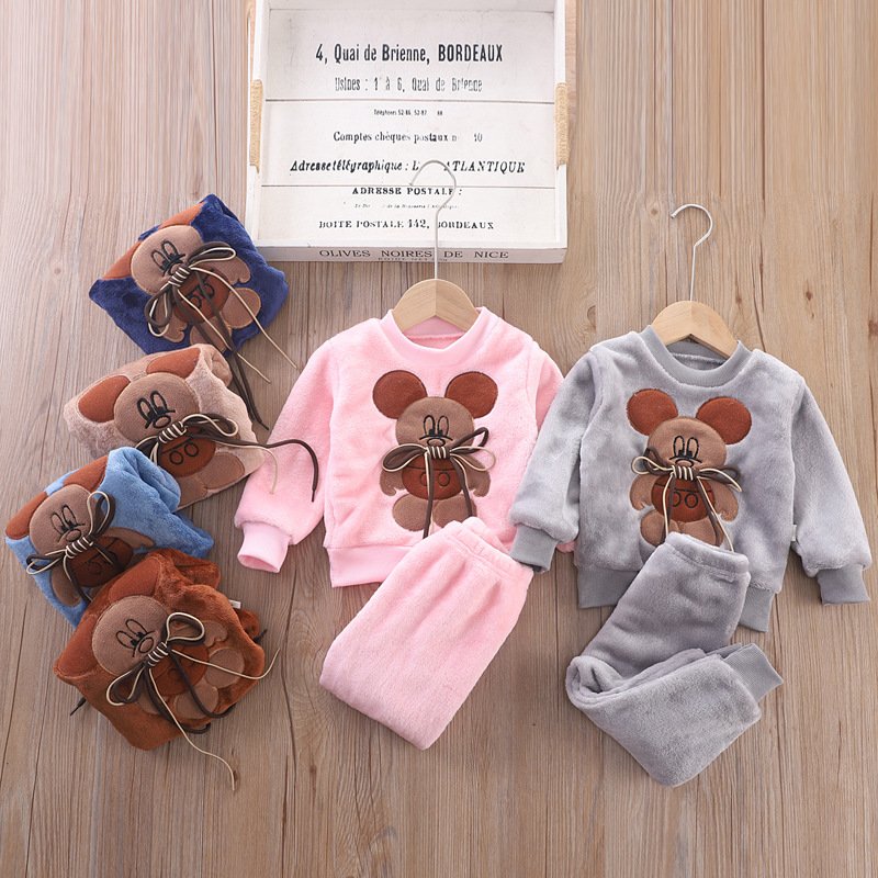 Factory Directly Children Casual Padded Clothes Two-Piece Cartoon Pattern Homewear Suit Kid Warm Clothes Suit