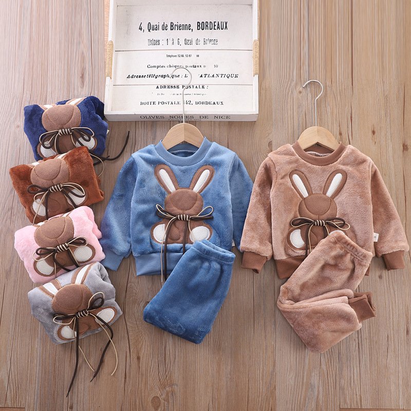 Factory Directly Children Casual Padded Clothes Two-Piece Cartoon Pattern Homewear Suit Kid Warm Clothes Suit