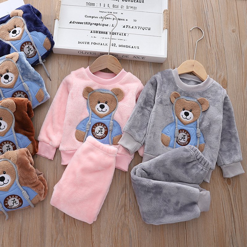 Factory Directly Children Casual Padded Clothes Two-Piece Cartoon Pattern Homewear Suit Kid Warm Clothes Suit