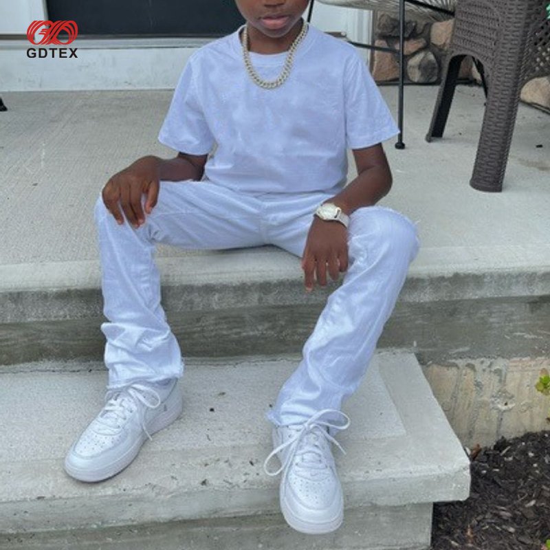 GDTEX Custom Professional OEM ODM Kid Streetwear Supplier Custom Print or Embroidery kids t-shirt Stacked Pants Boy Clothing Set
