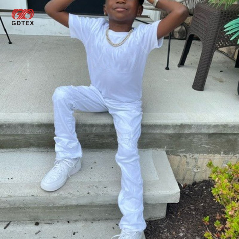 GDTEX Custom Professional OEM ODM Kid Streetwear Supplier Custom Print or Embroidery kids t-shirt Stacked Pants Boy Clothing Set