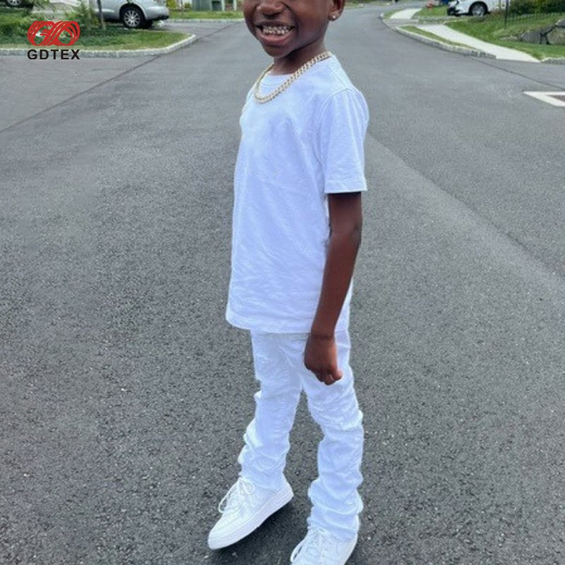 GDTEX Custom Professional OEM ODM Kid Streetwear Supplier Custom Print or Embroidery kids t-shirt Stacked Pants Boy Clothing Set