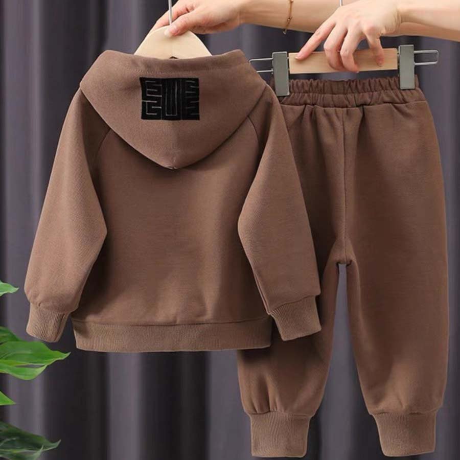 Wholesale 2023 Kids Clothes Boys Autumn Winter Thickened Hoodie Clothes For Kids Suit Coffee Navy Blue 2Pcs Boy Clothing Set