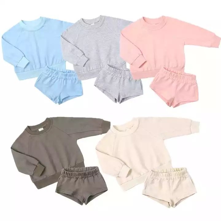 Custom kids crewneck sweatshirt and shorts set summer boys 2 piece sweatsuits sets cotton jumper boys clothing set