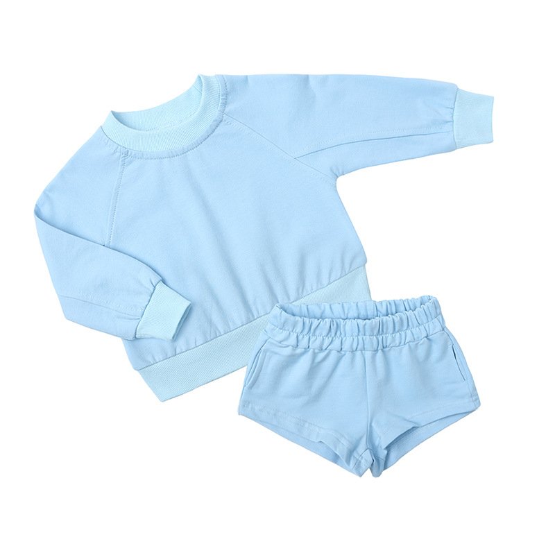 Custom kids crewneck sweatshirt and shorts set summer boys 2 piece sweatsuits sets cotton jumper boys clothing set