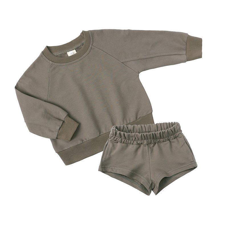 Custom kids crewneck sweatshirt and shorts set summer boys 2 piece sweatsuits sets cotton jumper boys clothing set