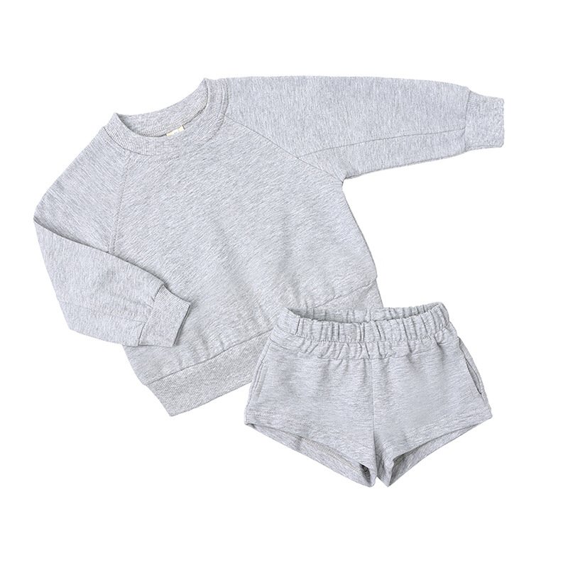 Custom kids crewneck sweatshirt and shorts set summer boys 2 piece sweatsuits sets cotton jumper boys clothing set