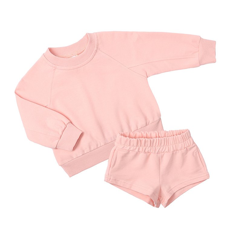 Custom kids crewneck sweatshirt and shorts set summer boys 2 piece sweatsuits sets cotton jumper boys clothing set