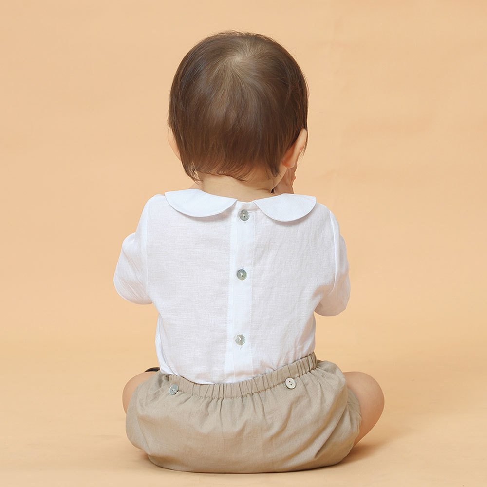 Custom Summer Spanish Hand made Smocked Kids Clothes Cotton Shirts Khaki Cotton Shorts Pants Toddler Suits Baby Boy Clothing Set