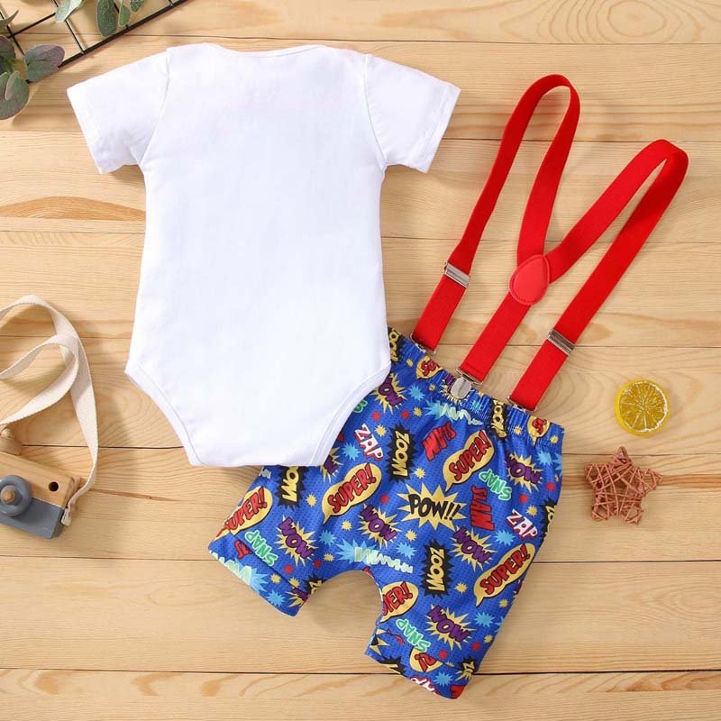 2022 Baby Clothes First Birthday Bowtie Romper + Shorts Bodysuit Cake Smash Outfit Boy 1St Birthday BBOF-008