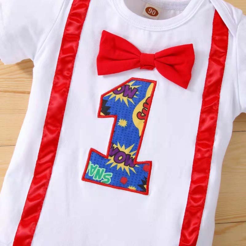 2022 Baby Clothes First Birthday Bowtie Romper + Shorts Bodysuit Cake Smash Outfit Boy 1St Birthday BBOF-008